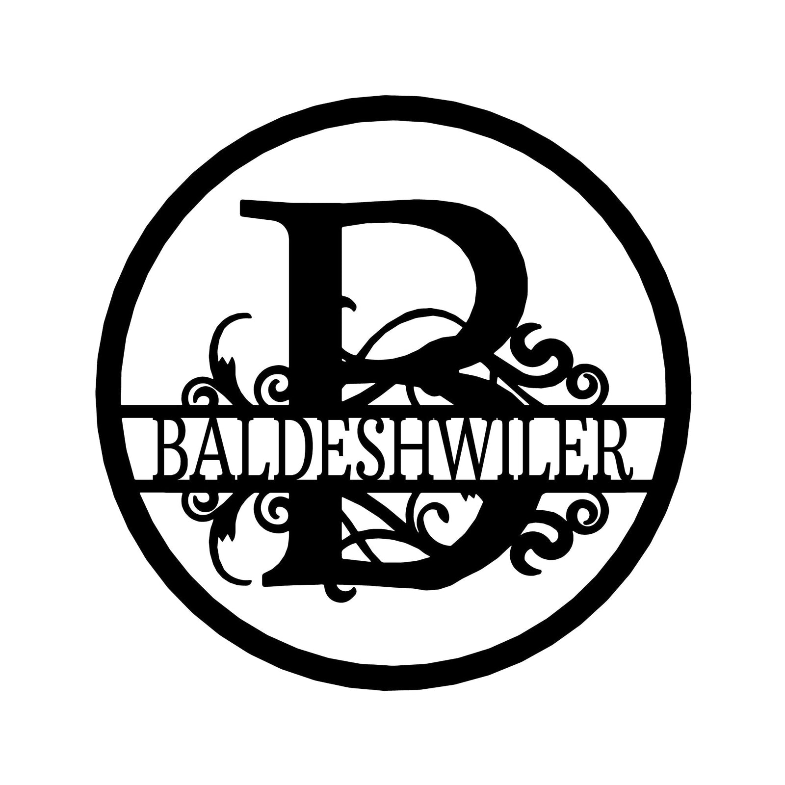 İsim Metal Duvar Sanatı Tabelası - Özel Metal Tabela, Bölünmüş Daire Monogram
