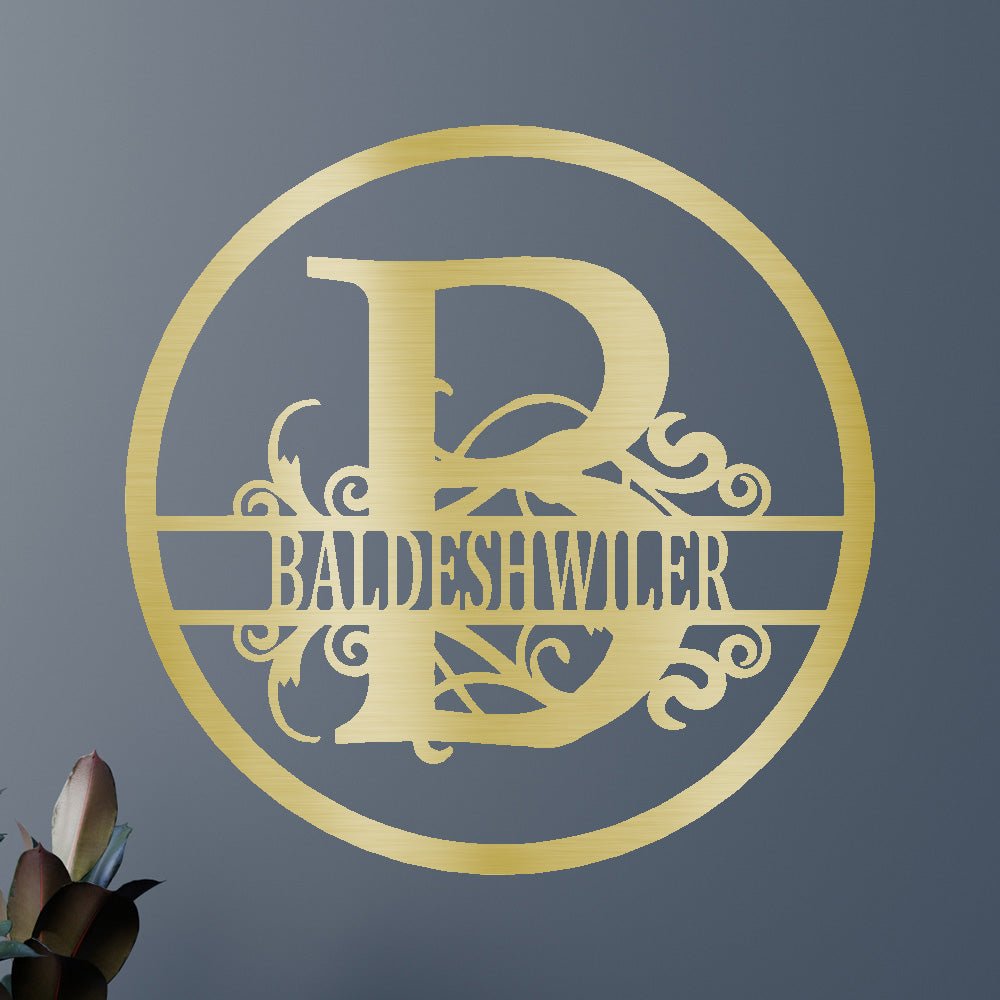 İsim Metal Duvar Sanatı Tabelası - Özel Metal Tabela, Bölünmüş Daire Monogram