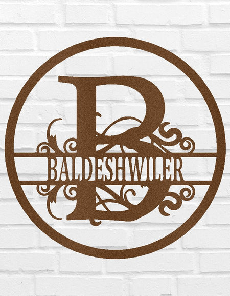 İsim Metal Duvar Sanatı Tabelası - Özel Metal Tabela, Bölünmüş Daire Monogram