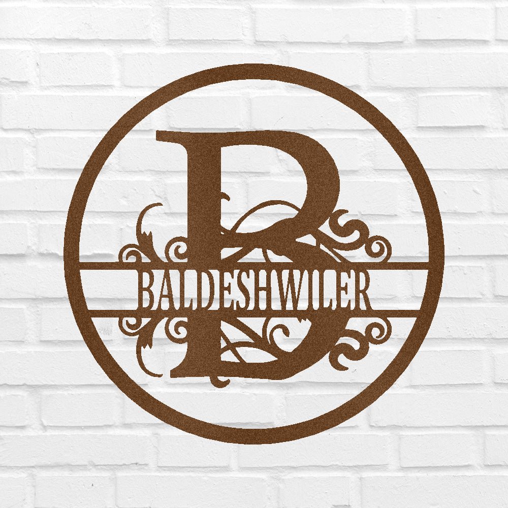 İsim Metal Duvar Sanatı Tabelası - Özel Metal Tabela, Bölünmüş Daire Monogram