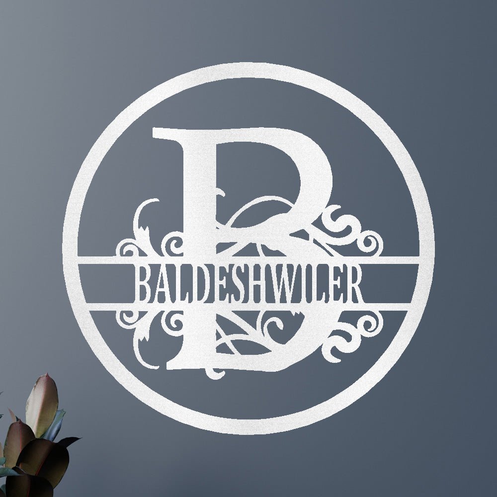 İsim Metal Duvar Sanatı Tabelası - Özel Metal Tabela, Bölünmüş Daire Monogram