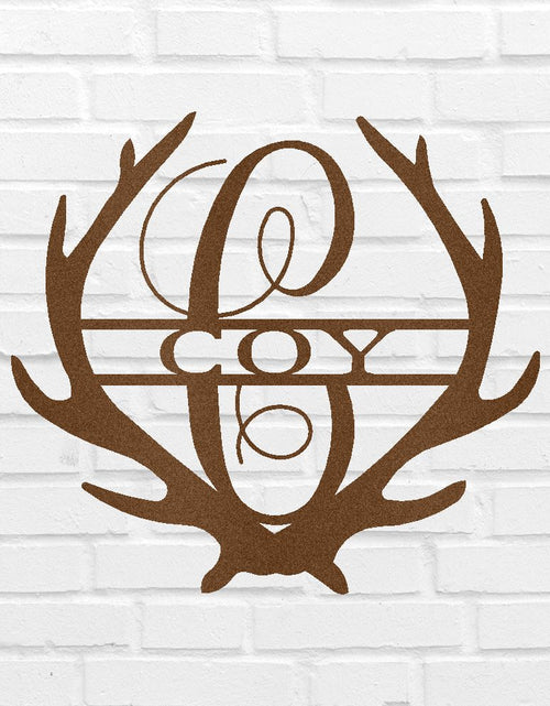 Load image into Gallery viewer, Name Sign - Custom Metal Sign, Antler Artwork, Deer Monogram, Christmas Gift
