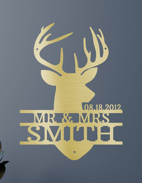 Load image into Gallery viewer, Name Sign - Custom Metal Sign, Deer Head Monogram, Christmas Gift
