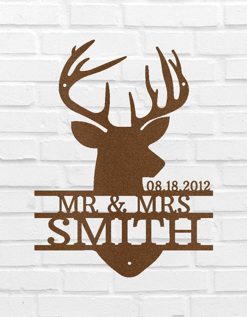 Load image into Gallery viewer, Name Sign - Custom Metal Sign, Deer Head Monogram, Christmas Gift
