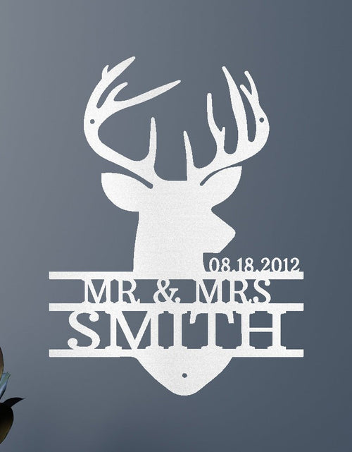 Load image into Gallery viewer, Name Sign - Custom Metal Sign, Deer Head Monogram, Christmas Gift

