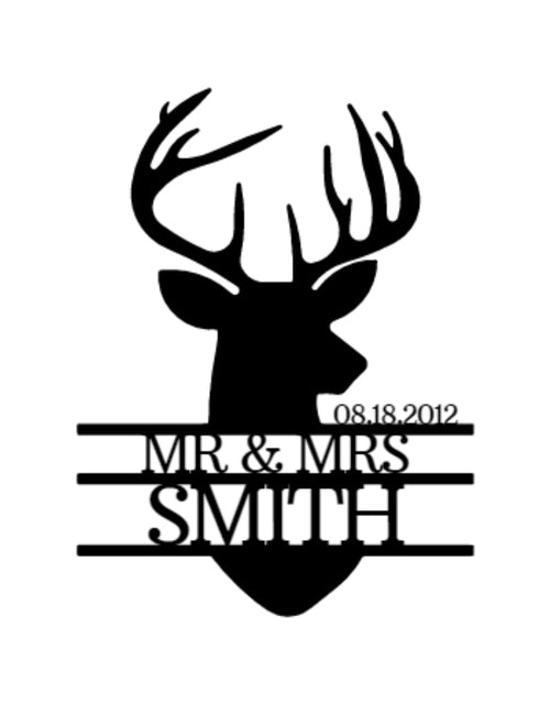 Load image into Gallery viewer, Name Sign - Custom Metal Sign, Deer Head Monogram, Christmas Gift
