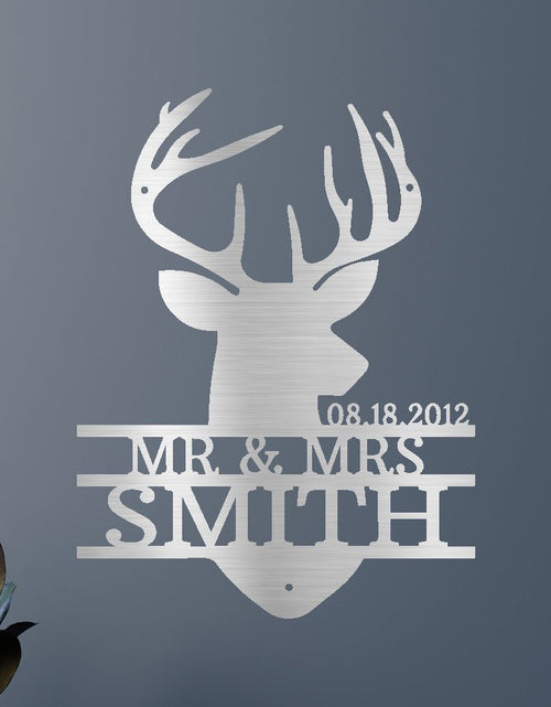 Load image into Gallery viewer, Name Sign - Custom Metal Sign, Deer Head Monogram, Christmas Gift
