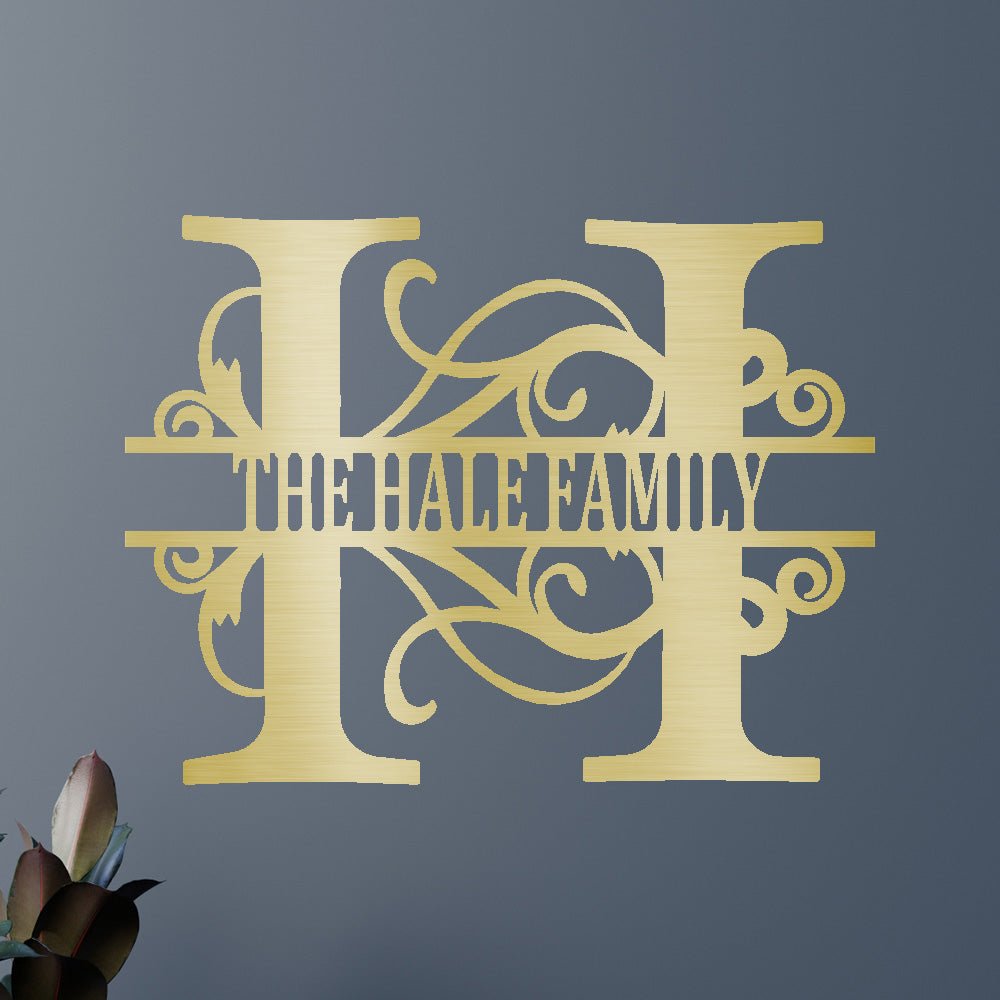 İsim Levhası - Özel Metal Levha, Aile Bölünmüş Harf Monogramı, Düğün Hediyesi