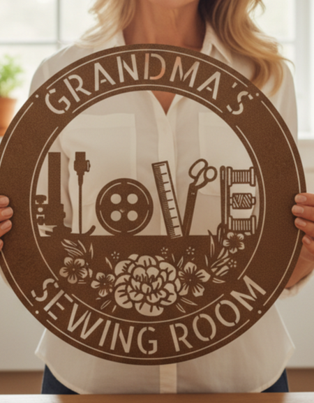 Sewing Love - Dikiş Odası Dekoru İçin Kişiselleştirilmiş Metal Tabela