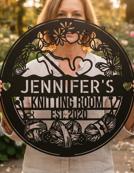 Tığ İşi El Sanatları Odası Özel Metal Tabelası – İplik Severler İçin Benzersiz Bir Dekor