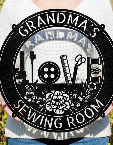 Sewing Love - Dikiş Odası Dekoru İçin Kişiselleştirilmiş Metal Tabela